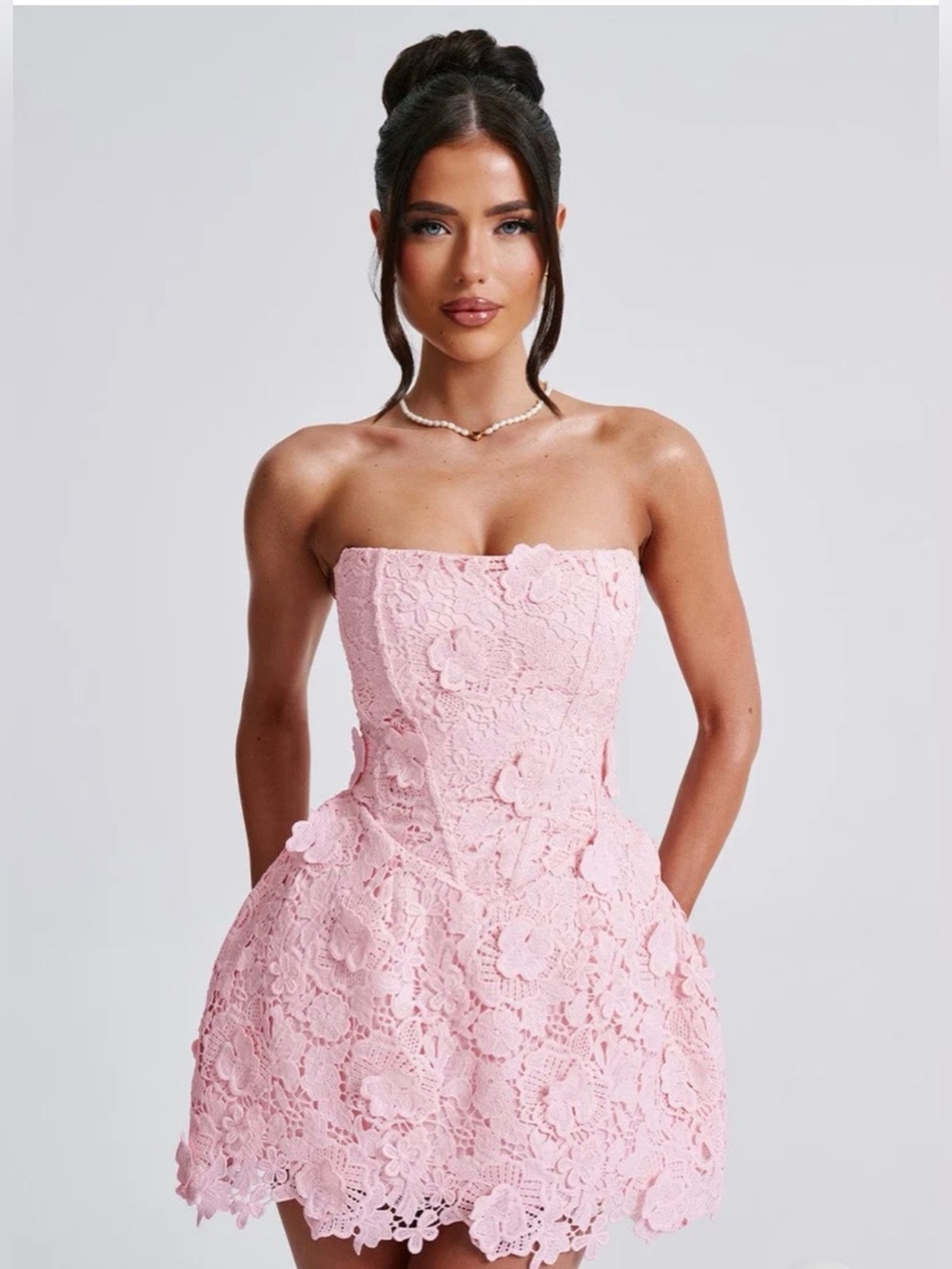 Babyboo Strapless Pink Lace Mini Dress
